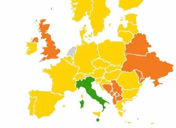 covid reiskaart Italie groen