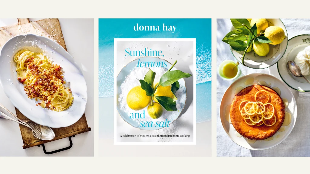 Cookbook cover with lemon-themed dishes