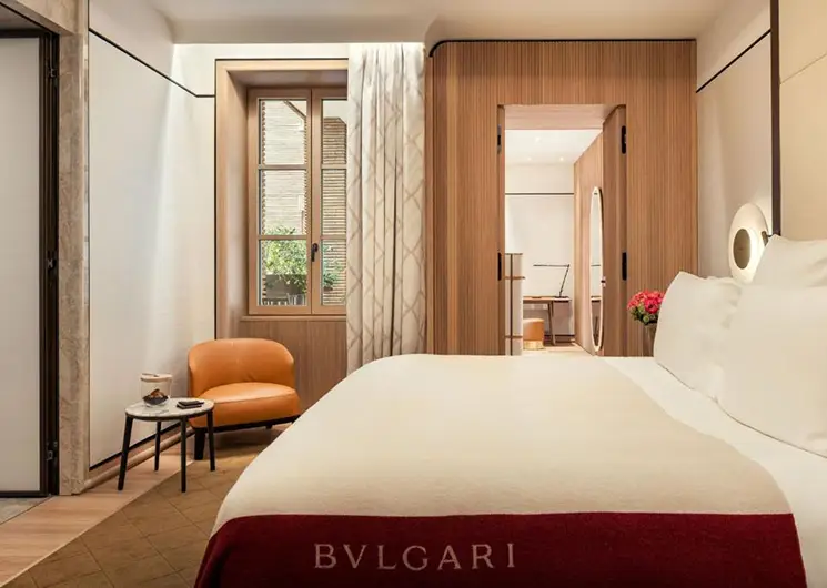 Hotel van Bulgari in Rome Slaapkamer