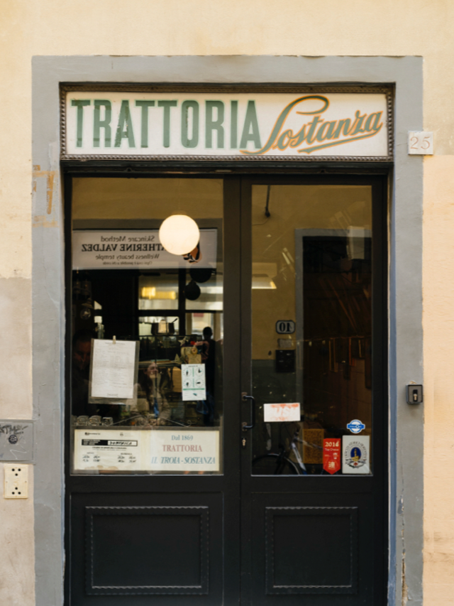 Charming trattoria entrance in Italy.