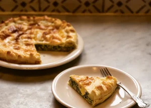 Taart met salie, spinazie en kwarteleitjes